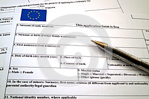 Schengen visa application form