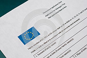 Schengen visa application form concept