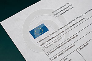 Schengen visa application form concept