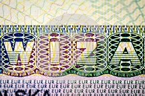 Schengen visa closeup macro