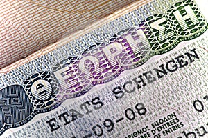 Schengen visa of Greece on the page of the passport,