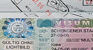 Schengen visa macro in passport, issuied in Austrian Embassy