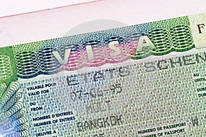 Schengen visa in passport