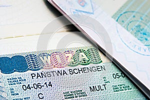 Schengen visa in passport