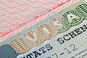 Schengen visa stamp in passport