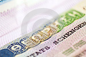 Schengen visa in passport. photo