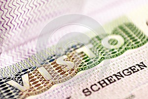 Schengen visa in passport. photo