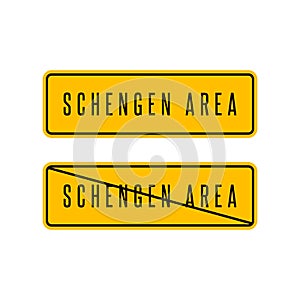 Schengen zone yellow sign, European customs area information