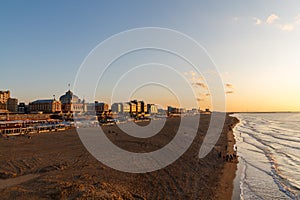 Scheveningen, Netherlands - Circa 2019 : Grand Hotel Amrath Kurhaus and Scheveningen beach