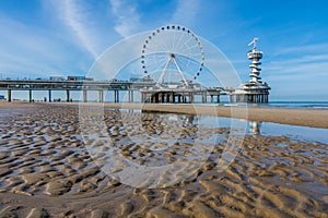 Scheveningen pier viewed from the sandy beach, The Hague, Netherlands