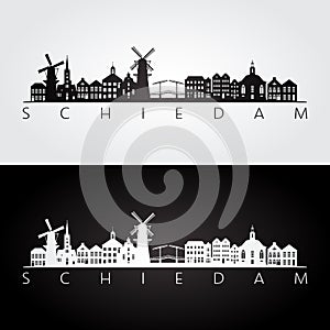 Schiedam skyline and landmarks silhouette