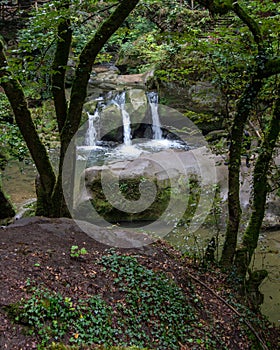 SchiessentÃÂ¼mpel waterfall on Black Ernz River in Luxembourg