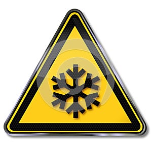 Warning of low temperature and cold with a snowflake