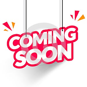 Vector Illustration Hanging Tag Coming Soon. Modern Web Banner Element photo