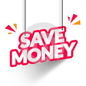 Vector Illustration Hangin Label With Text Save Money photo