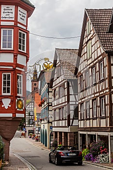 SCHILTACH, GERMANY - SEPTEMBER 1, 2019: Half timbered houses in Schiltach village, Baden-Wurttemberg state, Germa