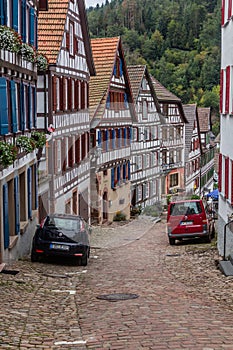 SCHILTACH, GERMANY - SEPTEMBER 1, 2019: Half timbered houses in Schiltach village, Baden-Wurttemberg state, Germa