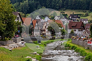 SCHILTACH, GERMANY - SEPTEMBER 1, 2019: Schiltach stream in Schiltach village, Baden-Wurttemberg state, Germa