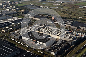 Schiphol airport amsterdam building and operation area aerial view after take off