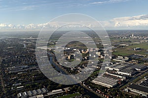 Schiphol airport amsterdam building and operation area aerial view after take off