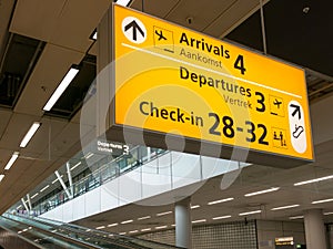 Schiphol Amsterdam Airport terminal signs, Holland