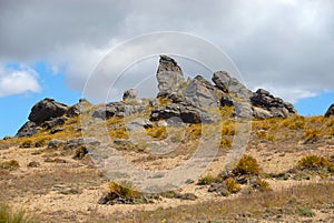 Schist rock formations Nevis Road, New Zealand photo