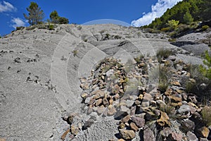 Schistose bank of the blue lake Yesa