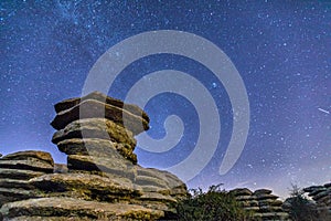 Schistous rock at night in El Torcal natural park photo