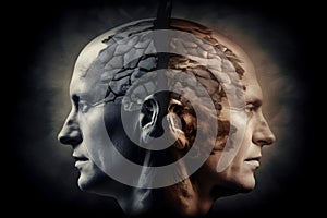 Schizophrenia concept, symbol of depresion, dementia. Generative AI