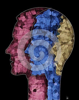 Schizophrenia male head silhouette.