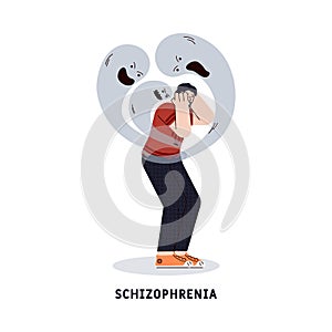 Schizophrenia mental disorder symbol cartoon flat vector illustration isolated.