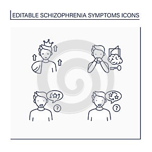 Schizophrenia symptoms line icons set