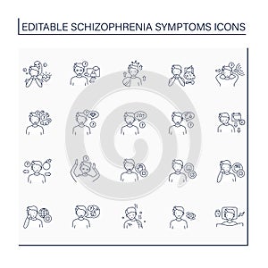Schizophrenia symptoms line icons set