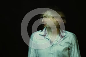 schizophrenic abstract blurry portrait of a man with mental disorders and mental illnesses photo