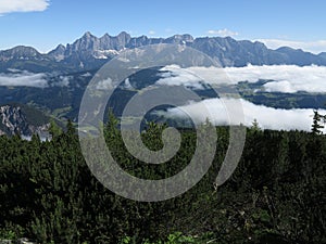 Schladming, Austria, Reiteralm cableway, view of Dachstein