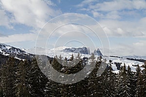 Schlern and Seiser Alm, Alpe di Siusi in South Tirol, SÃÂ¼dtirol, covered in Snow. Well known Landscape in Alto Adige. Sciliar with photo