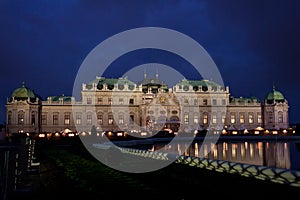 Schloss Belvedere at night.