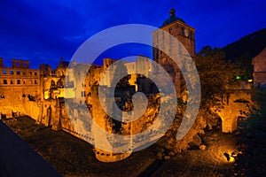 Schloss Heidelberg with golden lights during night photo