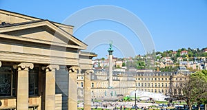 Schlossplatz (Castle square) with Fountains in Stuttgart City, Germany