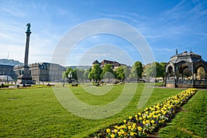 Schlossplatz (Castle square) with Fountains in Stuttgart City, Germany