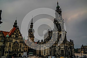 Schlossplatz and exterior view to Katholische Hofkirche Dresden , Germany