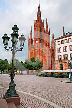 Schlossplatz square with Market Church in Wiesbaden, Hesse, Germ