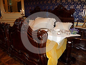 Empress's bed in a room at Schnbrunn Palace. Vienna, Austria.