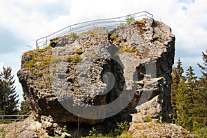 The Schneckenstein, a 23m-high rock formation in Ore Mountains in Vogtland region of Saxony, Germany.