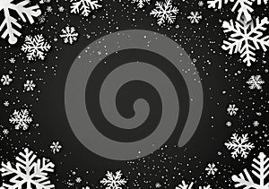 Schneeflocken-umrahmter Hintergrund in Querformat, white and black