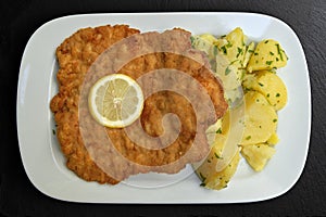 Schnitzel Classisc Viennese Veal Cutlet with potatoes