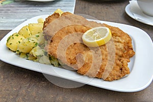 Schnitzel Classisc Viennese Veal Cutlet with potatoes