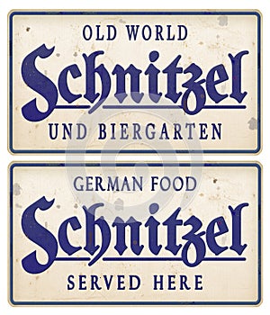 Schnitzel sign Vintage tin Metal Biergarten German Food photo