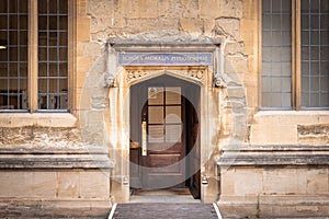 SCHOLA MORALS PHILOSOPHIAE, The famous historical location of University of Oxford, Bodleian Old Library, Oxford, England