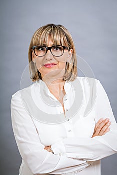 Scholarly attractive woman in glasses